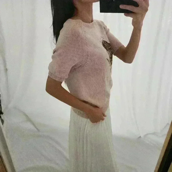 Anthropologie Pilcro Cotton Pull Over Sweater Pink Quarter Length Sleeves Black - Picture 2 of 9